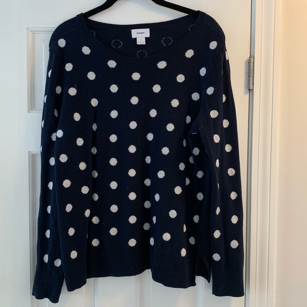 Old Navy crew neck navy/white polka dot sweater